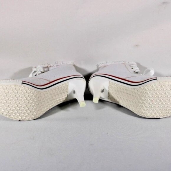 Women's Chic Sneaker Stiletto heels Denim New Canvas Lace Up Pumps - Picture 5 of 5